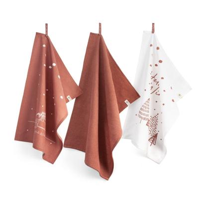 Walra Kerst Theedoeken & Handdoeken - Hello Winter - 3 stuks - Terra