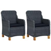 VidaXL Tuinstoelen 2 st met kussens poly rattan donkergrijs - thumbnail