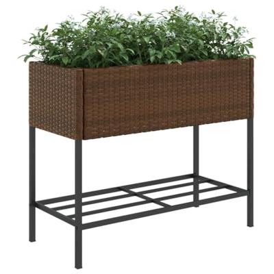 VidaXL Plantenbakken met schap 2 st 90x40x75 poly rattan bruin