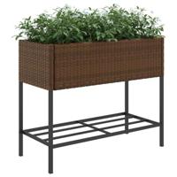 VidaXL Plantenbakken met schap 2 st 90x40x75 poly rattan bruin - thumbnail