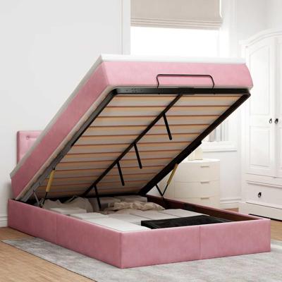 Ottoman bed met matras en LED's 120x200cm fluweel roze
