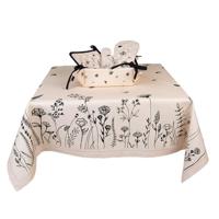Clayre & Eef Tafelkleed 130x180 cm Beige Zwart Katoen Bloemen - thumbnail