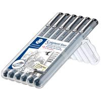 Staedtler pigment liner fineliner, ronde punt, verschillende schrijfbreedtes, etui van 4 + 2, zwart - thumbnail