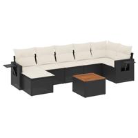 8-delige Loungeset met kussens poly rattan zwart - thumbnail