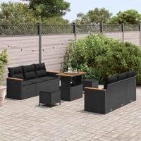 Tuinbankenset 9 pcs Zwart poly rattan - thumbnail