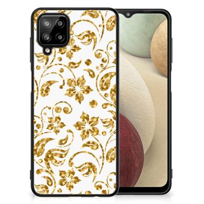 Samsung Galaxy A12 Bloemen Hoesje Gouden Bloemen Samsung Galaxy A12 Bloemen Hoesje Gouden Bloemen