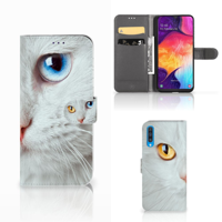 Samsung Galaxy A50 | Telefoonhoesje | Met pasjeshouder | Witte Kat - thumbnail