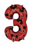 Folieballon Cijfer 3 Mickey Mouse Rood (66cm) - thumbnail