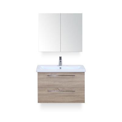 Como Badmeubelset 80 cm - Grijs Eiken - Keramische Wastafel Wit - met Spiegelkast