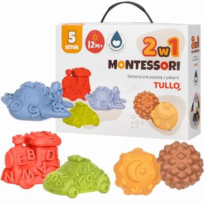 Tullo Zintuiglijke bolvoertuigen - Montessori educatieve set 5 stuks.