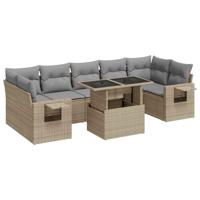 8-delige Loungeset met kussens poly rattan beige - thumbnail