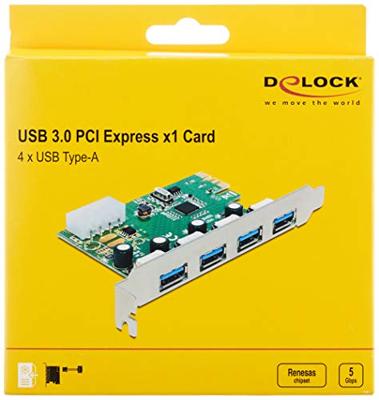 Delock 89363 PCI Express x1-kaart naar 4 x externe USB Type-A femalee USB 5 Gbps