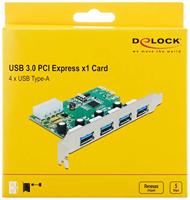 Delock 89363 PCI Express x1-kaart naar 4 x externe USB Type-A femalee USB 5 Gbps - thumbnail
