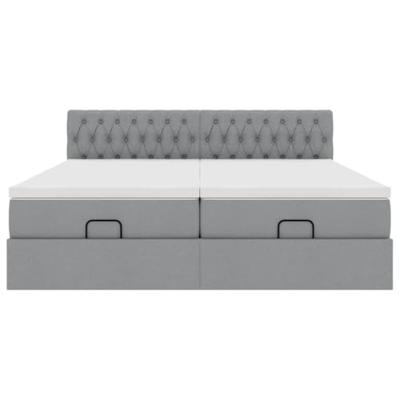 Ottoman bed met matrassen en LED's 200x200cm stof lichtgrijs