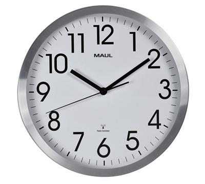 MAULmove wandklok, radiogestuurd, diameter 30,5 x 4,5 cm, aluminium kader