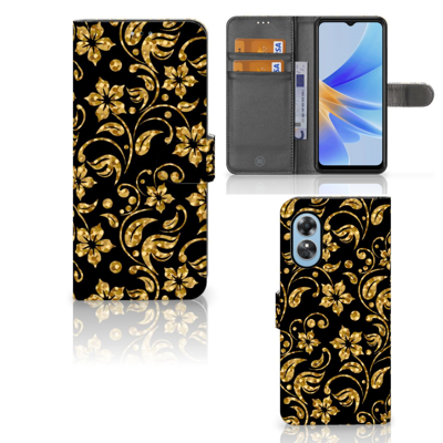 OPPO A17 Hoesje Gouden Bloemen OPPO A17 Hoesje Gouden Bloemen