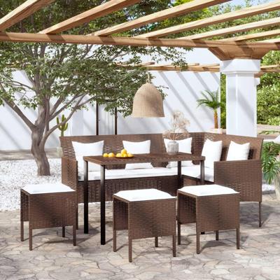 5-delige Loungeset met kussens L-vormig poly rattan bruin 5-delige Loungeset met kussens L-vormig poly rattan bruin