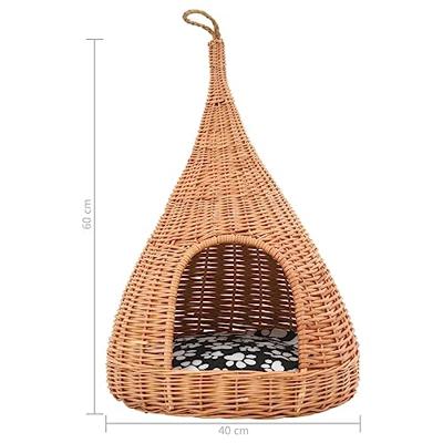 VidaXL Kattenhuis met kussen tipi 40x60 cm natuurlijk wilgen - thumbnail