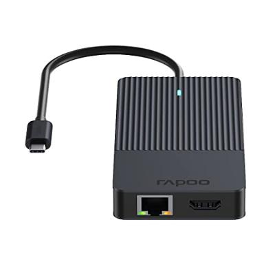 Rapoo USB-C Multiport Adapter, 12-in-1, grijs Desktop accessoire Zwart