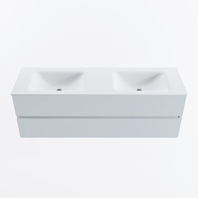 MONDIAZ VICA 150cm badmeubel onderkast Clay 2 lades. Wastafel CLOUD dubbel zonder kraangat, kleur Talc.