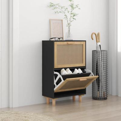 VidaXL Schoenenkast 52x25x80 cm bewerkt hout en rattan zwart