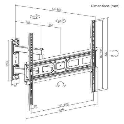 Maclean TV steun, max VESA 600x400, 37-70", 35kg, MC-798N