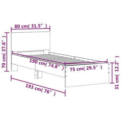 Bedframe met hoofdeinde en LED betongrijs 135x190 cm