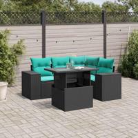 5-delige tuinbankset met kussens van zwart polyrotan - thumbnail