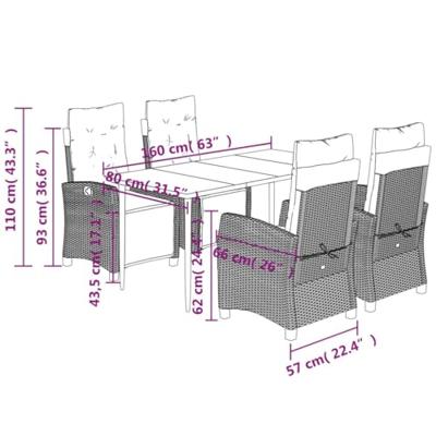 5-delige Tuinset met kussens poly rattan bruin