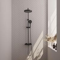Brauer Stripe opbouw thermostatische regendouche SET 02 met 25 cm hoofddouche en 3-standen handdouche en doucheslang mat zwart - thumbnail