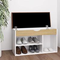 VidaXL Schoenenbank met kussen 80x30x47 cm hout wit sonoma eiken - thumbnail