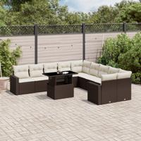 11-delige Loungeset met kussens poly rattan bruin - thumbnail