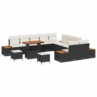 Tuinbankenset 13 pcs Zwart poly rattan - thumbnail