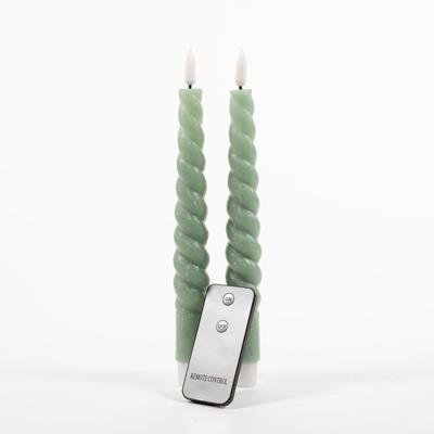 2Pcs Jade Green Swirl Rustic Wax Taper Candle 23Cm 3D W - Annas collection