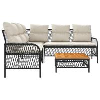 2-delige Loungeset met kussens poly rattan zwart - thumbnail