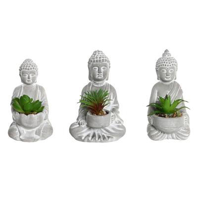 Decoratieve plant Home ESPRIT Polyethyleen Cement Boeddha Orientaals 10,5 x 8 x 16 cm (3 Stuks)