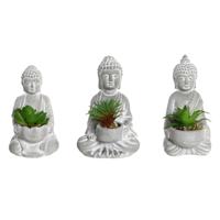 Decoratieve plant Home ESPRIT Polyethyleen Cement Boeddha Orientaals 10,5 x 8 x 16 cm (3 Stuks) - thumbnail