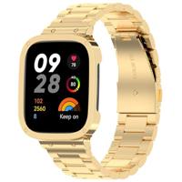 By Qubix - Stalen schakelband met case - Goud - Xiaomi Redmi Watch 3 - thumbnail