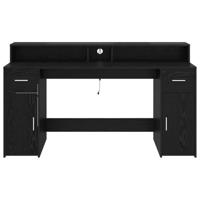 Bureau met lade Zwart eiken 160 x 55 x 91 cm Bewerkt hout - thumbnail