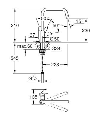 Grohe QuickFix Start verhoogde keukenmengkraan hoekig mat zwart