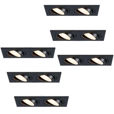 Set van 6 Mallorca LED inbouwspot - IP20 - Kantelbaar - 8 watt 690 lumen - 2700K Warm wit - Dubbel - GU10 - Dimbaar - Rechthoek - Voor binnen - Zwart