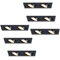 Set van 6 Mallorca LED inbouwspot - IP20 - Kantelbaar - 8 watt 690 lumen - 2700K Warm wit - Dubbel - GU10 - Dimbaar - Rechthoek - Voor binnen - Zwart - thumbnail