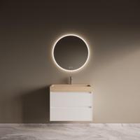 Badmeubelset Riga Travertin met Wastafel 80 cm Mat Wit - thumbnail