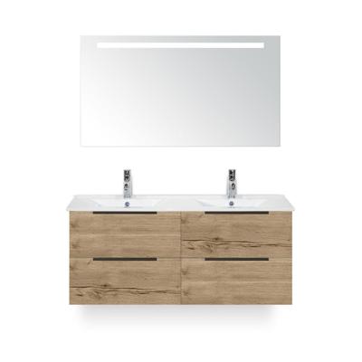 Seville Badmeubelset 120 cm - 4 laden Natuur Eik Edge - Wastafel Enjoy Dubbel - met Sence Spiegel