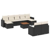 10-delige Loungeset met kussens poly rattan zwart - thumbnail