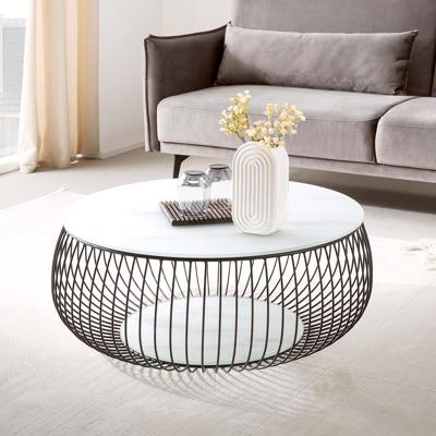 Artistiq Ronde Salontafel 'Johathan' Glas 86cm, kleur wit marmerlook