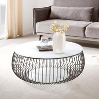 Artistiq Ronde Salontafel 'Johathan' Glas 86cm, kleur wit marmerlook - thumbnail