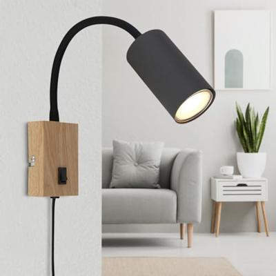 Globo Zwarte wandlampRobby met hout - 57911WG