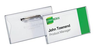 Badge Durable 8001 met speld en klemrand 40x75mm Badge Durable 8001 met speld en klemrand 40x75mm