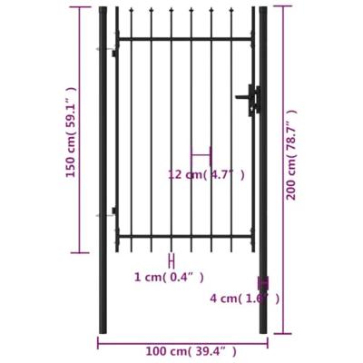 Poort met puntige bovenkant enkel 1x1,5 m staal zwart